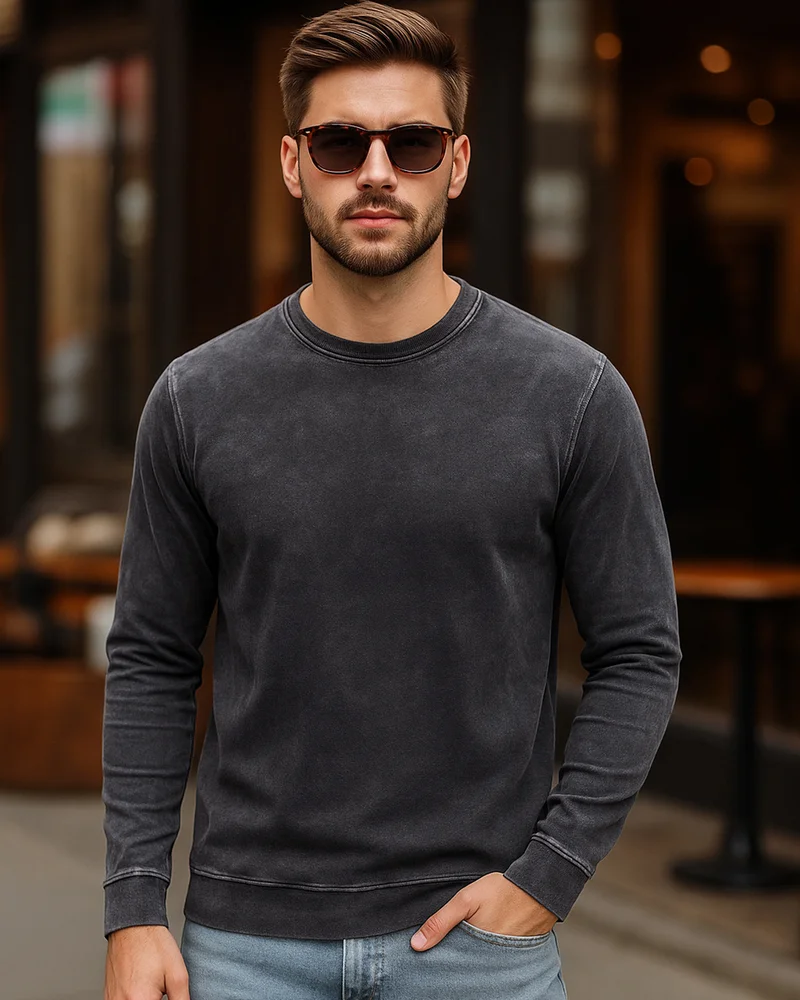 bewakoof Men's Black Acid Wash Sweatshirt